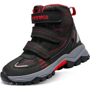 imageLittleplum Boys Snow Boots Winter Waterproof Antiskid Boots Hiking Outdoor Shoes Booties for Unisex Kids Little KidBig Kid8065Black Red