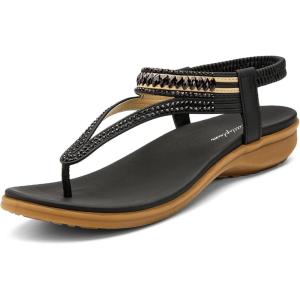 imageLittleplum Womens Sandals Arch Support Slingback Sandals Summer Beach Shoes Ankle Strap Thong Elastic Flat Sandals for WomenClassic Black