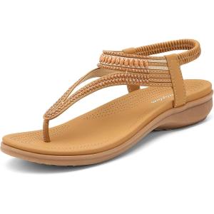 imageLittleplum Womens Sandals Arch Support Slingback Sandals Summer Beach Shoes Ankle Strap Thong Elastic Flat Sandals for WomenClassic Brown