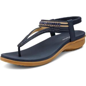imageLittleplum Womens Sandals Arch Support Slingback Sandals Summer Beach Shoes Ankle Strap Thong Elastic Flat Sandals for WomenClassic Royalblue