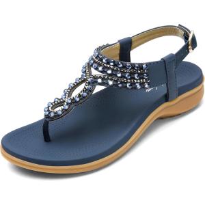 imageLittleplum Womens Sandals Arch Support Slingback Sandals Summer Beach Shoes Ankle Strap Thong Elastic Flat Sandals for WomenElegance Royalblue