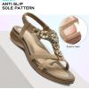 imageLittleplum Women Flat Sandals Dressy Sandal Summer Comfortable Slipon Casual Beach Shoes Dress Bohemian Ankle Elastic Flats SandalsStylish Apricot