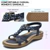imageLittleplum Women Flat Sandals Dressy Sandal Summer Comfortable Slipon Casual Beach Shoes Dress Bohemian Ankle Elastic Flats SandalsStylish Blue