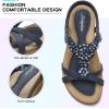 imageLittleplum Women Flat Sandals Dressy Sandal Summer Comfortable Slipon Casual Beach Shoes Dress Bohemian Ankle Elastic Flats SandalsStylish Blue