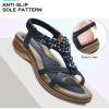 imageLittleplum Women Flat Sandals Dressy Sandal Summer Comfortable Slipon Casual Beach Shoes Dress Bohemian Ankle Elastic Flats SandalsStylish Blue