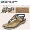 imageLittleplum Womens Sandals Arch Support Summer Beach Sandals Comfort Walking Shoes Bohemian Flip Flops Sandals for WomenElegance Blue