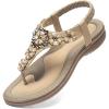 imageLittleplum Women Flat Sandals Dressy Sandal Summer Comfortable Slipon Casual Beach Shoes Dress Bohemian Ankle Elastic Flats SandalsElegant Apricot