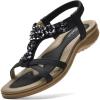 imageLittleplum Women Flat Sandals Dressy Sandal Summer Comfortable Slipon Casual Beach Shoes Dress Bohemian Ankle Elastic Flats SandalsStylish Black