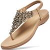 imageLittleplum Womens Sandals Arch Support Slingback Sandals Summer Beach Shoes Ankle Strap Thong Elastic Flat Sandals for Women Apricot Size 6