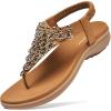 imageLittleplum Womens Sandals Arch Support Slingback Sandals Summer Beach Shoes Ankle Strap Thong Elastic Flat SandalsChic Brown