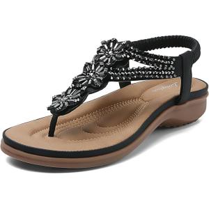 imageLittleplum Women Flat Sandals Dressy Sandal Summer Comfortable Slipon Casual Beach Shoes Dress Bohemian Ankle Elastic Flats SandalsChic Black