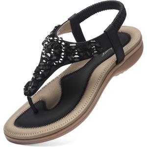 imageLittleplum Women Flat Sandals Dressy Sandal Summer Comfortable Slipon Casual Beach Shoes Dress Bohemian Ankle Elastic Flats SandalsElegant Black