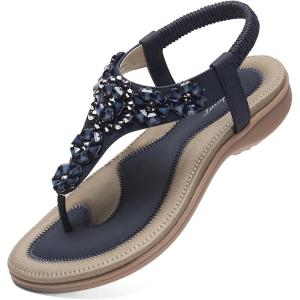 imageLittleplum Women Flat Sandals Dressy Sandal Summer Comfortable Slipon Casual Beach Shoes Dress Bohemian Ankle Elastic Flats SandalsElegant Blue