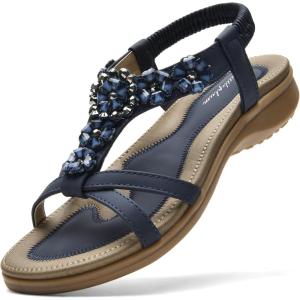 imageLittleplum Women Flat Sandals Dressy Sandal Summer Comfortable Slipon Casual Beach Shoes Dress Bohemian Ankle Elastic Flats SandalsStylish Blue