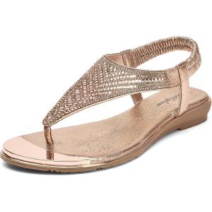 imageLittleplum Womens Sandals Arch Support Slingback Sandals Summer Beach Shoes Ankle Strap Thong Elastic Flat Sandals for WomenSparkling Rose Gold
