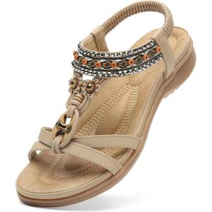 imageLittleplum Womens Sandals Arch Support Summer Beach Sandals Comfort Walking Shoes Bohemian Flip Flops Sandals for WomenCasual Apricot