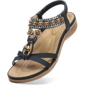 imageLittleplum Womens Sandals Arch Support Summer Beach Sandals Comfort Walking Shoes Bohemian Flip Flops Sandals for WomenCasual Black