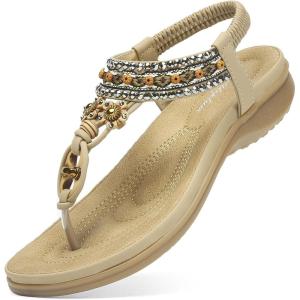 imageLittleplum Womens Sandals Arch Support Summer Beach Sandals Comfort Walking Shoes Bohemian Flip Flops Sandals for WomenElegance Apricot