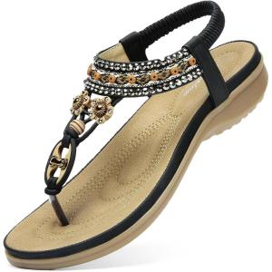 imageLittleplum Womens Sandals Arch Support Summer Beach Sandals Comfort Walking Shoes Bohemian Flip Flops Sandals for WomenElegance Black
