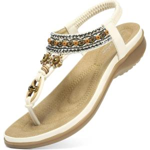 imageLittleplum Womens Sandals Arch Support Summer Beach Sandals Comfort Walking Shoes Bohemian Flip Flops Sandals for WomenElegance White
