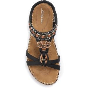 imageLittleplum Womens Sandals Arch Support Summer Beach Sandals Comfort Walking Shoes Bohemian Flip Flops Sandals for WomenFashion Black