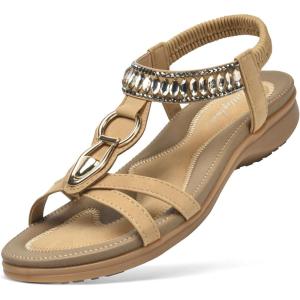 imageLittleplum Womens Sandals Comfort Arch Support Sandals Summer Walking Shoes Casual Ankle Elastic Flip Flops SandalsCasual Apricot