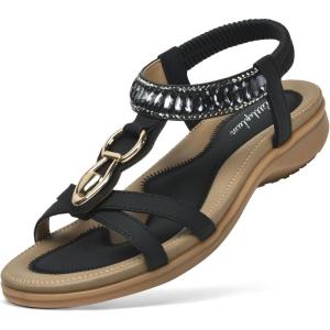imageLittleplum Womens Sandals Comfort Arch Support Sandals Summer Walking Shoes Casual Ankle Elastic Flip Flops SandalsCasual Black