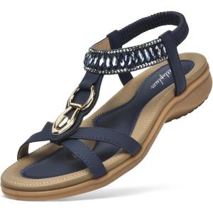 imageLittleplum Womens Sandals Comfort Arch Support Sandals Summer Walking Shoes Casual Ankle Elastic Flip Flops SandalsCasual Blue