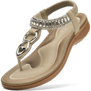 imageLittleplum Womens Sandals Comfort Arch Support Sandals Summer Walking Shoes Casual Ankle Elastic Flip Flops SandalsChic Apricot
