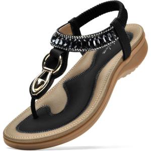 imageLittleplum Womens Sandals Comfort Arch Support Sandals Summer Walking Shoes Casual Ankle Elastic Flip Flops SandalsChic Black