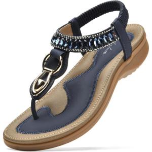 imageLittleplum Womens Sandals Comfort Arch Support Sandals Summer Walking Shoes Casual Ankle Elastic Flip Flops SandalsChic Blue