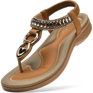 imageLittleplum Womens Sandals Comfort Arch Support Sandals Summer Walking Shoes Casual Ankle Elastic Flip Flops SandalsChic Brown
