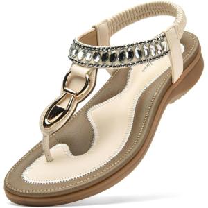 imageLittleplum Womens Sandals Comfort Arch Support Sandals Summer Walking Shoes Casual Ankle Elastic Flip Flops SandalsChic Cream White