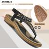 imageLittleplum Women Arch Support Sandals Rhinestone Casual Wear Flat Sandals Dressy TStrap Thong Sandals Black Size 8
