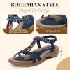 imageLittleplum Womens Sandals Arch Support Slingback Rhinestone Dressy Sandals Comfort Summer Shoes Ankle Strap Elastic Flats for Beach WalkingStylish Blue