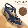 imageLittleplum Womens Sandals Arch Support Slingback Rhinestone Dressy Sandals Comfort Summer Shoes Ankle Strap Elastic Flats for Beach WalkingStylish Blue