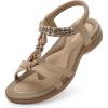 imageLittleplum Womens Sandals Arch Support Slingback Rhinestone Dressy Sandals Comfort Summer Shoes Ankle Strap Elastic Flats for Beach WalkingStylish Apricot