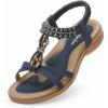 imageLittleplum Womens Sandals Arch Support Slingback Rhinestone Dressy Sandals Comfort Summer Shoes Ankle Strap Elastic Flats for Beach WalkingStylish Blue