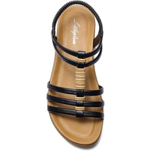 imageLittleplum Womens Sandals Arch Support Summer Flat Gladiator Sandals Comfortable Beach Dressy Slides for WomenUrban Black