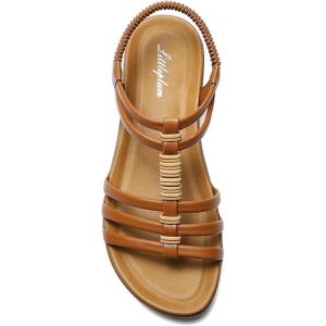 imageLittleplum Womens Sandals Arch Support Summer Flat Gladiator Sandals Comfortable Beach Dressy Slides for WomenUrban Brown