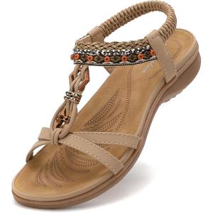 imageLittleplum Womens Sandals Comfort Arch Support Sandals Summer Walking Shoes Casual Ankle Elastic Flip Flops SandalsVintage Apricot
