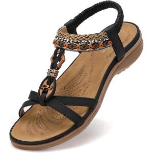 imageLittleplum Womens Sandals Comfort Arch Support Sandals Summer Walking Shoes Casual Ankle Elastic Flip Flops SandalsVintage Black