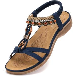 imageLittleplum Womens Sandals Comfort Arch Support Sandals Summer Walking Shoes Casual Ankle Elastic Flip Flops SandalsVintage Blue