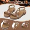 imageLittleplum Women Sandals Arch Support Handmade Bohemian Braided Flat Sandals Comfort Walking Beach Ankle Elastic Summer ShoesRetro Apricot