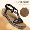 imageLittleplum Women Sandals Arch Support Handmade Bohemian Braided Flat Sandals Comfort Walking Beach Ankle Elastic Summer ShoesRetro Black