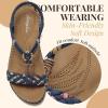 imageLittleplum Women Sandals Arch Support Handmade Bohemian Braided Flat Sandals Comfort Walking Beach Ankle Elastic Summer ShoesRetro Blue