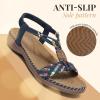 imageLittleplum Women Sandals Arch Support Handmade Bohemian Braided Flat Sandals Comfort Walking Beach Ankle Elastic Summer ShoesRetro Blue