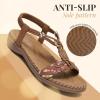 imageLittleplum Women Sandals Arch Support Handmade Bohemian Braided Flat Sandals Comfort Walking Beach Ankle Elastic Summer ShoesRetro Brown