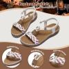 imageLittleplum Women Sandals Arch Support Handmade Bohemian Braided Flat Sandals Comfort Walking Beach Ankle Elastic Summer ShoesRetro White