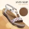 imageLittleplum Women Sandals Arch Support Handmade Bohemian Braided Flat Sandals Comfort Walking Beach Ankle Elastic Summer ShoesRetro White